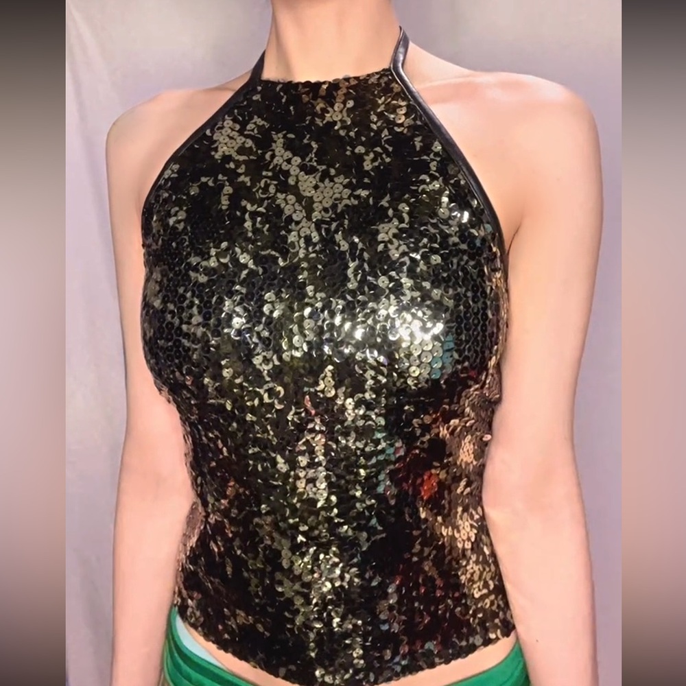 Black beaded halter top